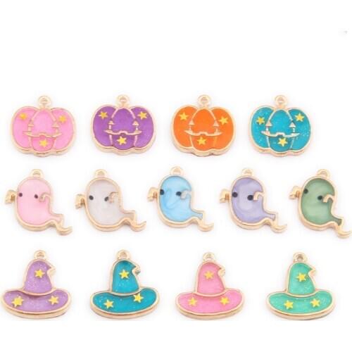 10PCS/Lot Enamel Magic Hat Pumpkin Ghost Wizard Cap Charms Halloween Holiday Series DIY Jewelry Pendant Alloy Festival Gifts