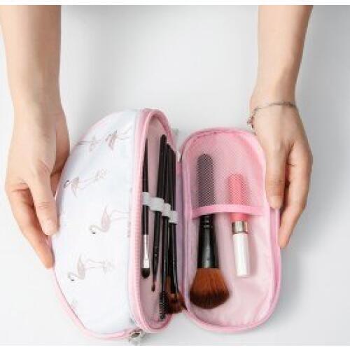 2019 Portable Flamingo Cosmetic Bag Double Layer Travel Makeup Pouch Bags Circular Woman Make Up Bag Brush Organizer