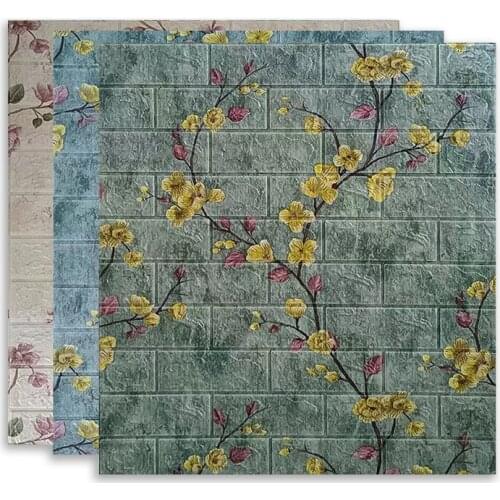 3D Brick Wallpapers Peach Blossom Pattern Foam Panel Chinese Style for Living Room Wall Decor Waterproof Self-adhesive Sticker