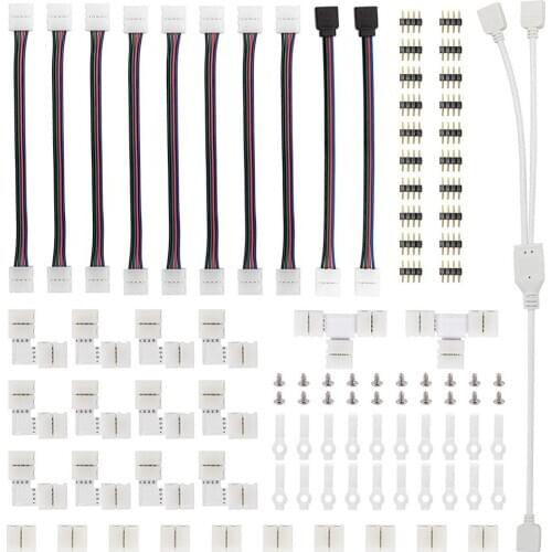 95Pcs/Lot 5050 4-pin LED Strip Connector Kit w/ T-Shaped L-Shaped Strip Jumpers LED Strip Light Wire Connection Terminal Splice