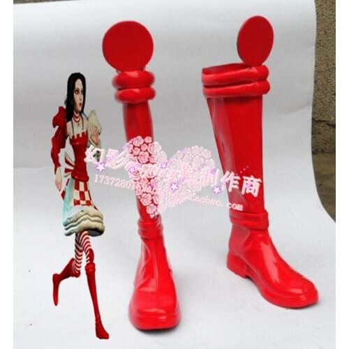 Alice Madness Return Alice Red Halloween Long Cosplay Shoes Boots H016