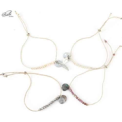 Badu Leaf Charm Bracelet Beaded Crystal Adjustable Gold Thread Bracelets Gift for Friend Girls Jewelry Dropshiping