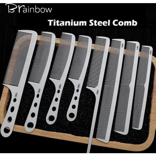 Brainbow 8PC/Set Titanium Steel Comb Kit Professional Salon Hair Hairdressing Anti-static Barbers Comb Ultra Thin Hair Brushes