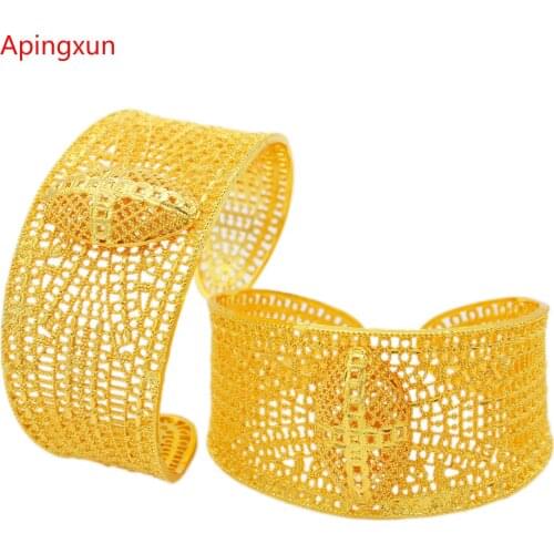 PINXUN 24K Gold Color New Design Bracelet Dubai Bangle For Women Girls Ethiopia African Bangle Bridal Wedding Jewelry Party Gift