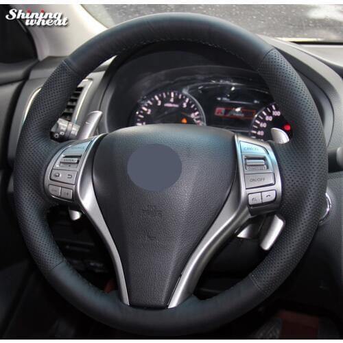 Shining wheat Black Genuine Leather Steering Wheel Cover for Nissan 2013 Teana 2014 X-Trail QASHQAI Sentra