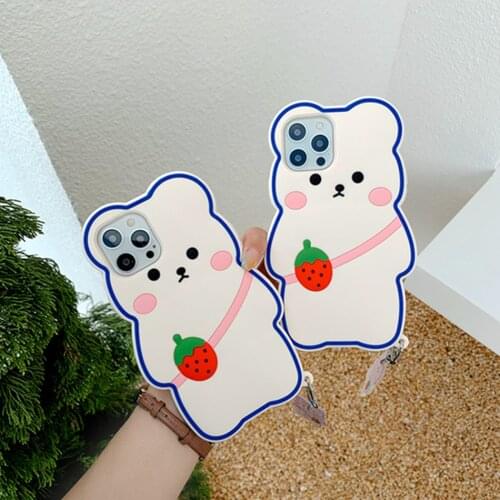Cartoon Bear Case for Xiaomi Redmi Note 9 8 7 Pro POCO F3 Case Silicone Lanyard Cover for Xiaomi 11 8 9 9T K40 K30 K20 Ring Case