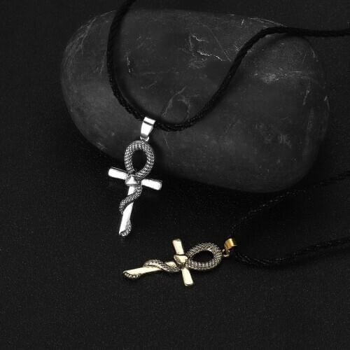 Cxwind Classic Ankh Cross Egyptian Pendant Necklace for Chain Hip Hop Snake Cross Choker Jewelry for Men Women