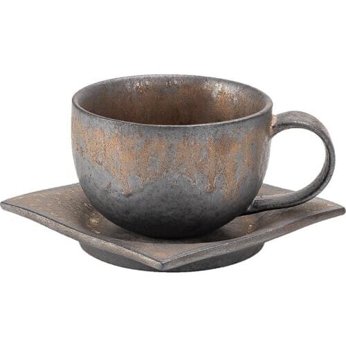 European Ceramics Coffee Cup Sets With Lid Japanese Vintage Coarse Pottery Milk Mugs Coffee Tea Cup Green Drinkware