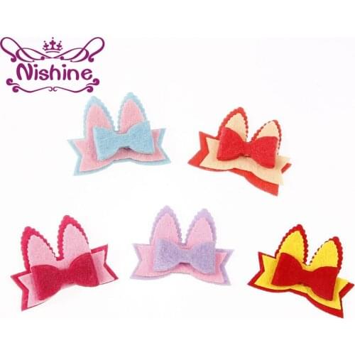 Nishine 30pcs/lot Felt Bow Diy Multi Layer Rabbit Ear Felt Bowknot For Girls Headband Hair Clips Handmade Hair Accessories
