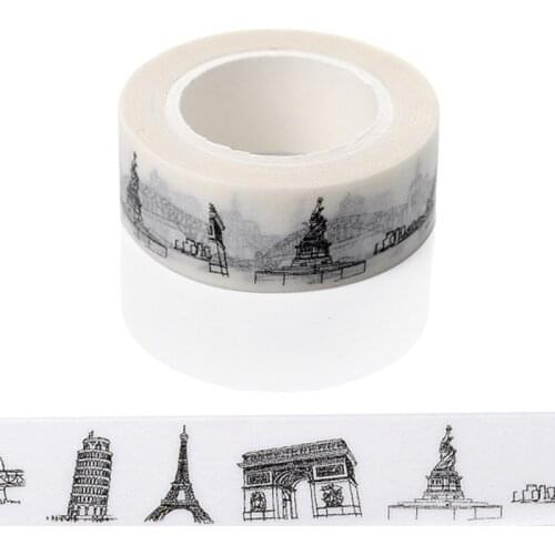 1 Pcs New Sketched Paris Eiffel Tower Japanese Washi Tape Office Adhesive Tape Adesivo 15mm*10m Masking Tape Material Escolar