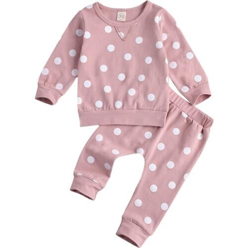 Baby Dot Clohting Set Newborn Baby 2-piece Outfit Set Long Sleeve Polka Dot Top+pants Set for Kids Boys Girls 0-18 Months