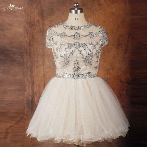 RSE736 Mocha Cap Sleeve Short Dress With Crystals Bling Homecoming Dresses Plus Size