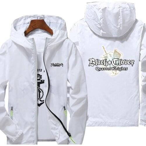 Black Clover anime print Jacket women Spring Autumn reflective zipper Windbreaker waterproof Jackets street Hooded thin Coats