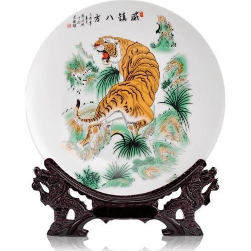TOP GOOD business present -handicraft tiger Vintage CHINESE porcelain home OFFICE Decor art plate Decoration