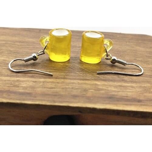 Fashion resin kawaii beer mug cup earrings silver drop dangle earrings earing jewelry for girl women boutique bijoux ornament