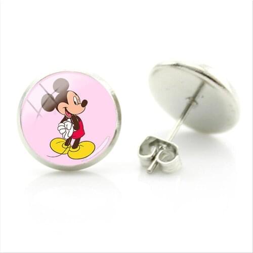 Disney Fashion Trend Mickey Mouse Character Round Earrings Handmade Glass Dome Fashion Lady Earrings Party Daily Jewelry Gifts