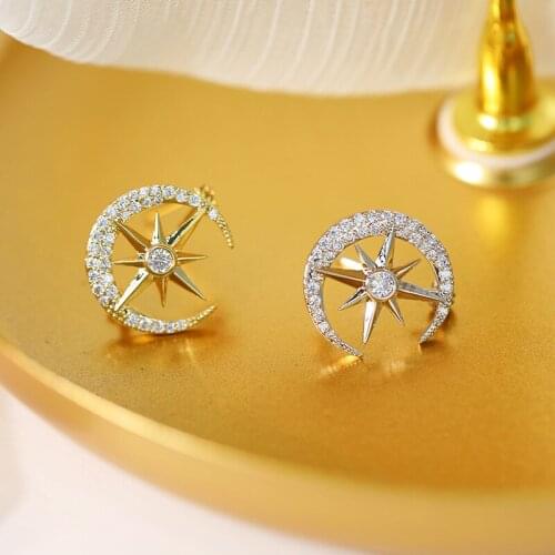 Fashion High-Grade Design Moon Shape Zircon Crystal Brooch Lovely Personality INS Tide Temperament Brooch Wedding Women Jewelry