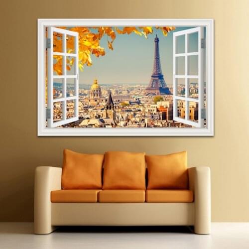 3d Window View Wall Sticker Sunset Landscape City Decal Vinyl Wallpaper Single-piece Package Home Decor Modern Living Room
