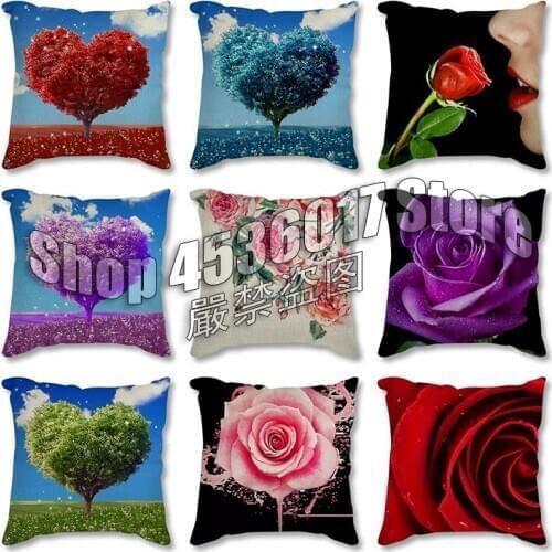 Flowers pillowcase Cactus Monstera Cushion Cover Roses flower Decorative Pillow Sofa Pillowcase Cushions flax Pillowcover Decor