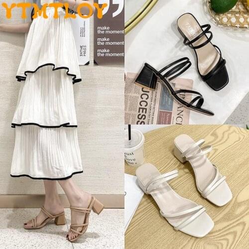 2021 two wear new fairy style fashion all-match sandals mid-heel thick heel womens shoes