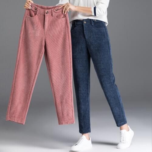 2021 Spring And Autumn New Harem Pants Womens Small Leg Velvet Pants Korean High Waist Capris