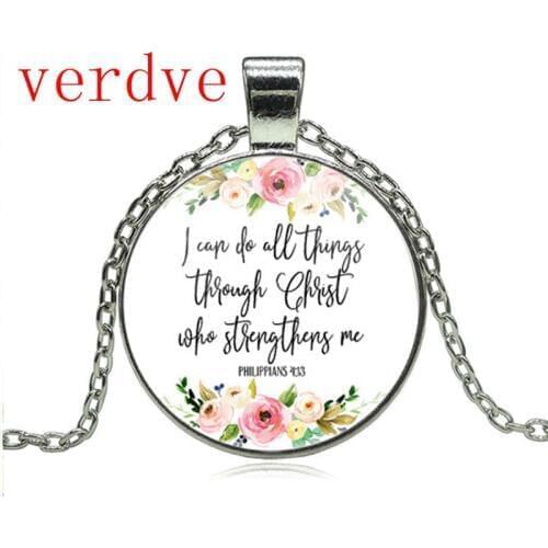New Philippians 4:13 I can do all things through Christ Bible Verse Pendant Necklace Inspirational Jewelry