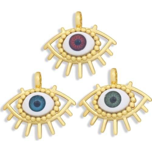 OCESRIO Copper Genuine Gold Plated Resin Pendants Large Turkish Eye Pendants Evil Eye Diy Pendant Jewelry Accessories pdta401