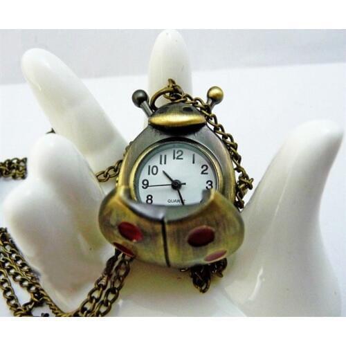 Wholesale Fashion Beatles Pendant Vintage Chain Necklace Bronze Pocket Watch 12pcs/lot Pormotional Gift Free Shipping