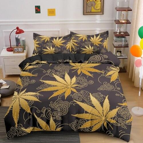 Fall Maple Leaf Bedding Set Duvet Cover Pillowcases Green Leaves Autumn Comforter Bedding Sets Bedclothes Bed Linen