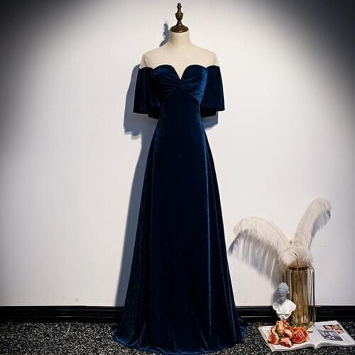 New Evening Dress Boat Neck Simple A-line Floor-length Short Sleeves Luxurious Bling Plus size Party Formal Dresses Woman R1499