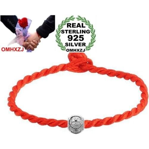 OMHXZJ Wholesale Fashion present High Quality Red rope luck bead Exquisite 925 Sterling Silver Gift Women Bracelets Bangles SZ46