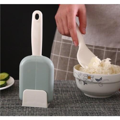 Portable Rice Spoon Holder Stand Tool Kitchen Suction Cooker Scoop Rack Handy Automatic Open Close Dust Cover Spoon Storage Rack