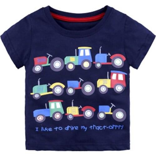 Retail! Summer Children T Shirts Boys Tee Cotton Tops Baby Kids Clothing Train Pattern