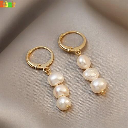 Kshmir Natural pearl earrings with female retro earring and refined French feminine Baroque earring jewelry gift 2021