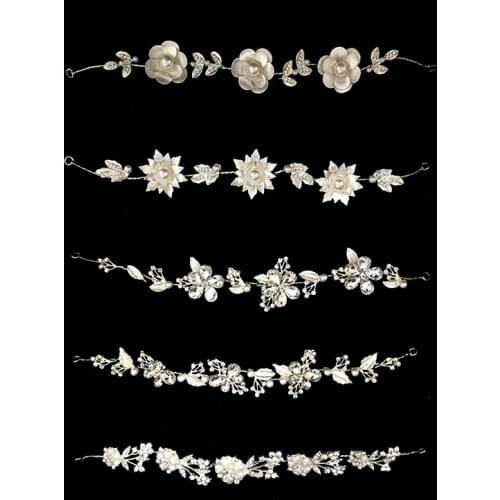 Rhinestone Wedding Headband Crystal Beaded Flowers Bridal Headpiece Pearls Beaded Wedding Hair Accessories for Women