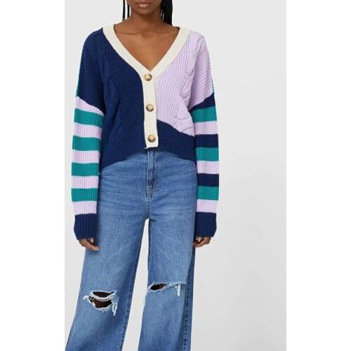 Za Womens Sweaters Knitted Cardigan Jumpers Patchwork Jackek Kintwear Autumn Knit Top Coat Vintage Long Sleeve Sweater 2021 TRF