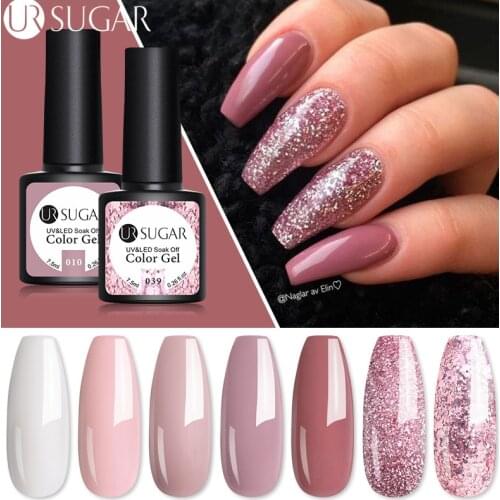 UR SUGAR 7.5ml Glitter Sequins Gel Nail Polish Semi Permanent Rose Gold Soak Off UV Led Nails Gel Nail Art Varnish Base Top Coat