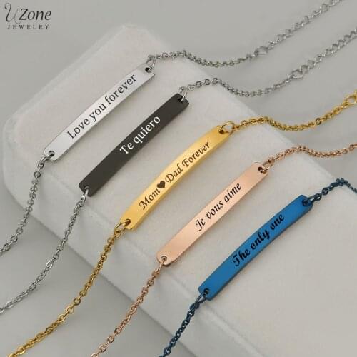 UZone Custom Engraving Name Texts Five Colors Stainless Steel Bracelets for Women Girls Kids Personalized Birthday Gift Jewelry