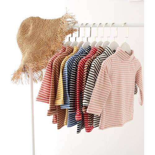 Spring / Winter Childrens Clothing Striped Kids Long Sleeved T-shirt Baby Boys Girls Turtleneck Bottoming Shirt Soft Underwear