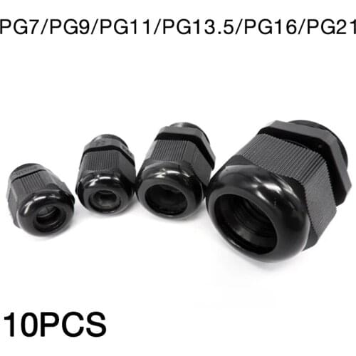 10Pcs White Black Waterproof Nylon Plastic Cable Gland Connector IP68 PG7 PG9 PG11 PG13.5 PG16