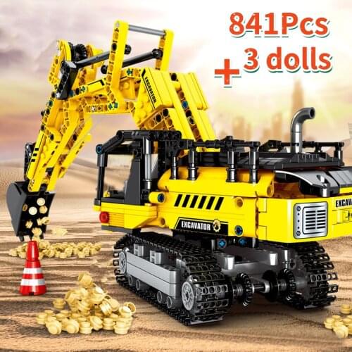 High-Tech Technique City Engineering Forklift Crane Excavator Mixer Truck Vehicle MOC Model Building Blocks Toy Boys Gifts