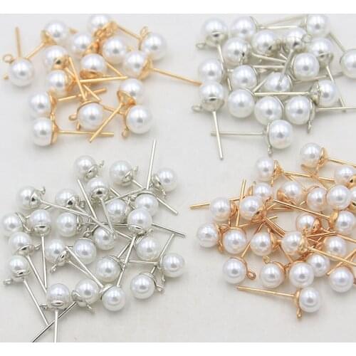 50Pcs 2 Color Size DIY Imitation Pearl Earrings Findings With Brick Clasps Jewelry Making Accessories Iron Hook Earwire Handmade