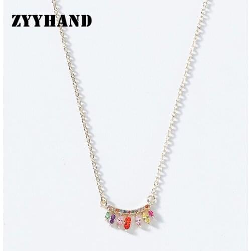 Multi Color Mariquesa Zircon Women Pendant Necklace Golden Rainbow Cross Chain 16+2.5inch Copper Alloy Girl Jewelry