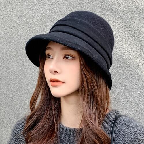 Women Elegant Hat Wool Top Hat Dome Curled Small Basin Cap Ladies Autumn Winter