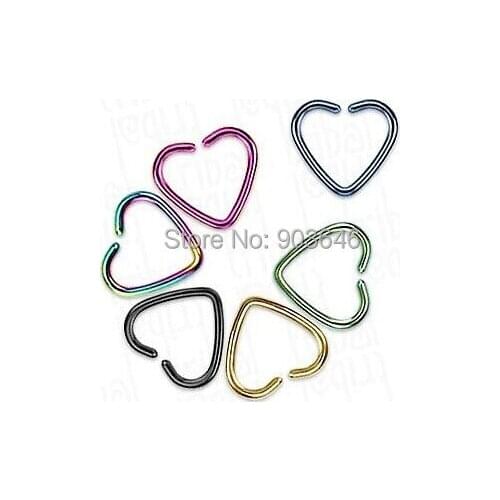 100pcs/lot Free Shipping Nice Color Mix Stainless Steel Punk Open Hoop Heart Shape Nose Ring Earring NEW