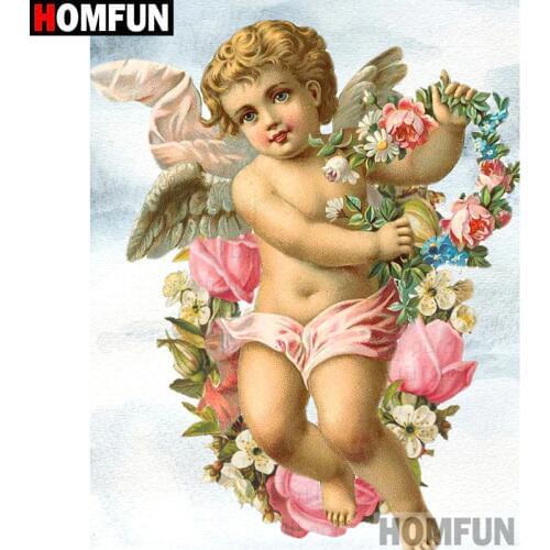 HOMFUN Full Square/Round Drill 5D DIY Diamond Painting "Angel child flower" 3D Diamond Embroidery Cross Stitch Home Decor A19710