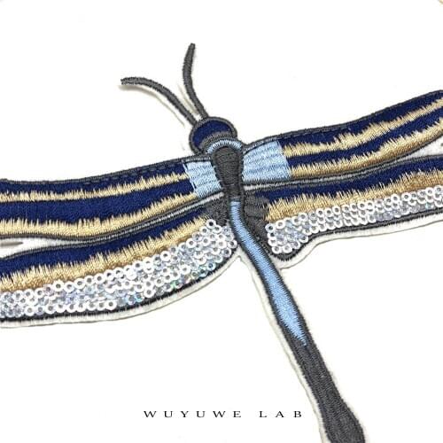 2pcs Blue Color Sequins Dragonfly Sticker Patches DIY Clothes Applique for Clothing Decoration Iron On Patches for Bags Shoes