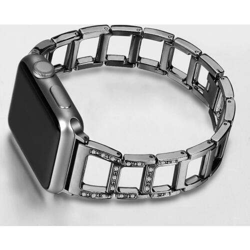 Openwork Diamond Shiny Strap for Apple Watch SE Band Series 6 5 4 3 2 Metal Trapezoidal Design Bracelet for iWatch 38/42/40/44MM