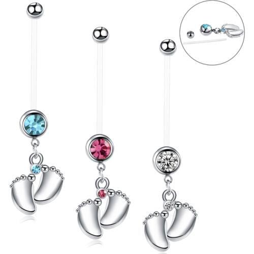 1PC Bioflexible Bar Clear Aqua Pink Gem Belly Button Rings Piercing Dangle Foot Pregnant Women Navel Bar Piercing Jewelry 14g