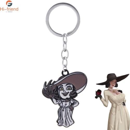 Game Vampire Madam Alcina Dimitrescu Keychain Vampire Lady Cute Metal Car Pendant Key Ring for Women Men Halloween Gift Jewelry